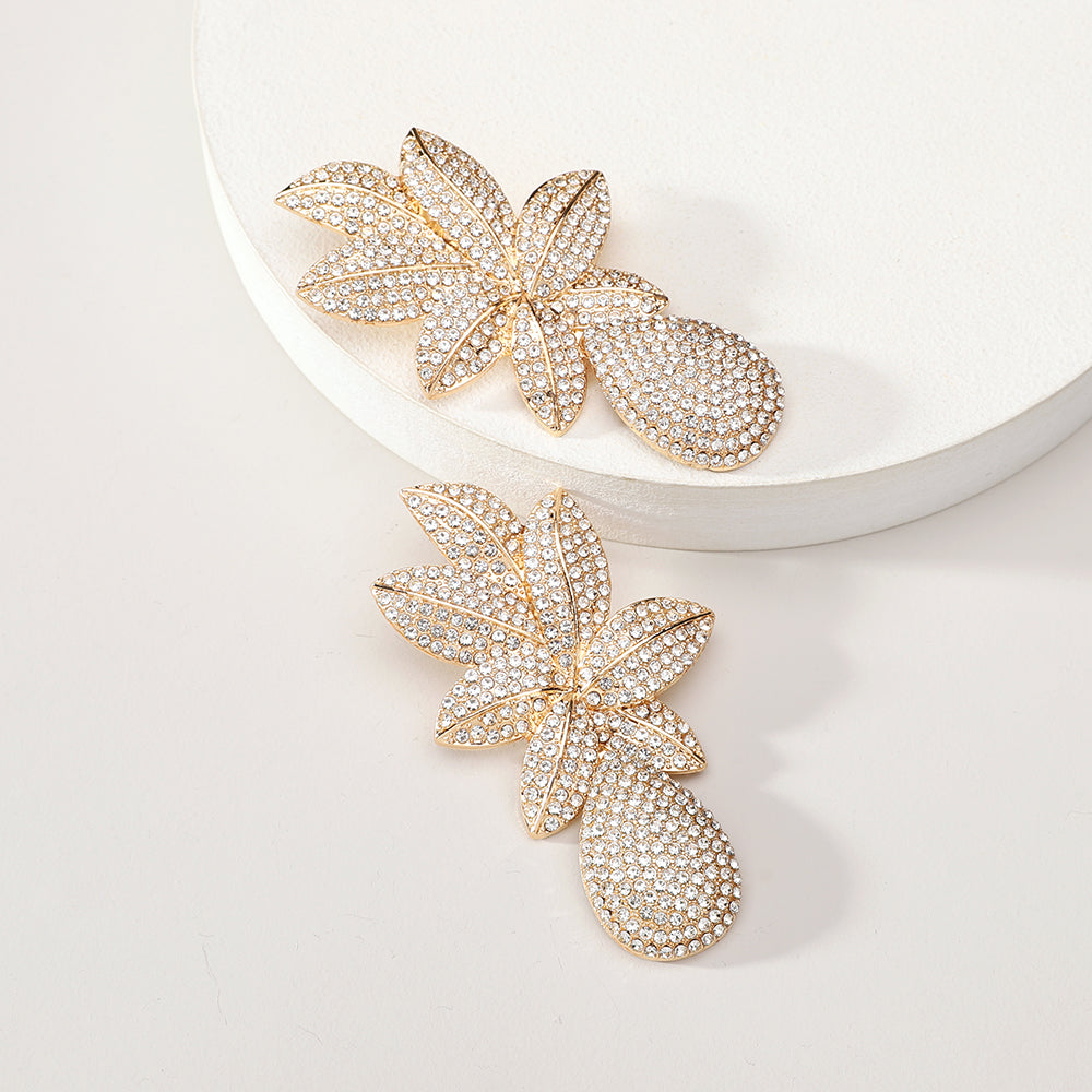 Rhinestone Floral Teardrop Dangle Earrings For Women Wedding Evening Party Prom Formal Luxury Statement Jewelry