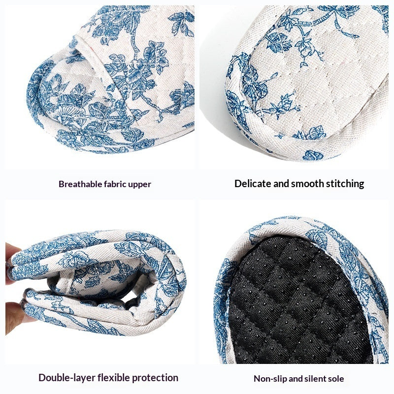 Chinese-style Blue-and-White Porcelain Double-Layer Thickened Fabric Slippers