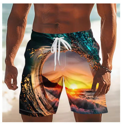 Mens Casual Ocean-print Swim Shorts