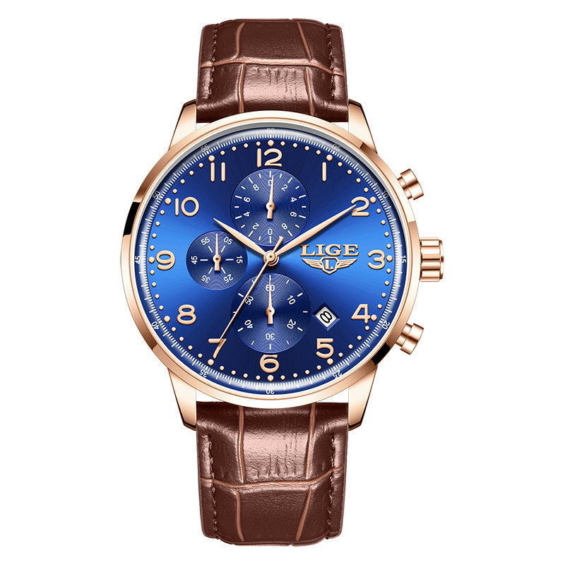 Multifunctional Calendar Leather Belt Waterproof Mens Business Mechanical Watch