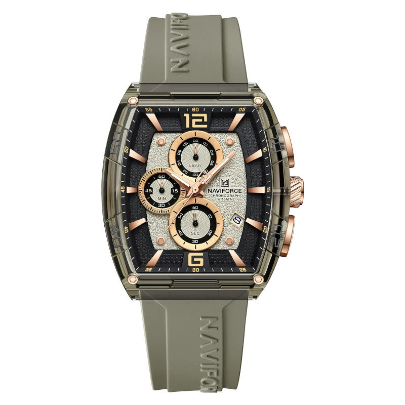 Mens Quartz Watch Barrel-Shaped Silicone Strap Luminous Water-Resistant Sports Watch