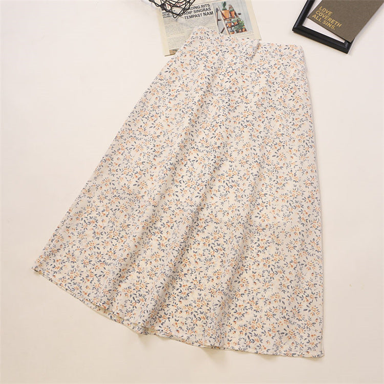 Spring And Summer High-waisted Slimming Printed Over-the-knee Skirt