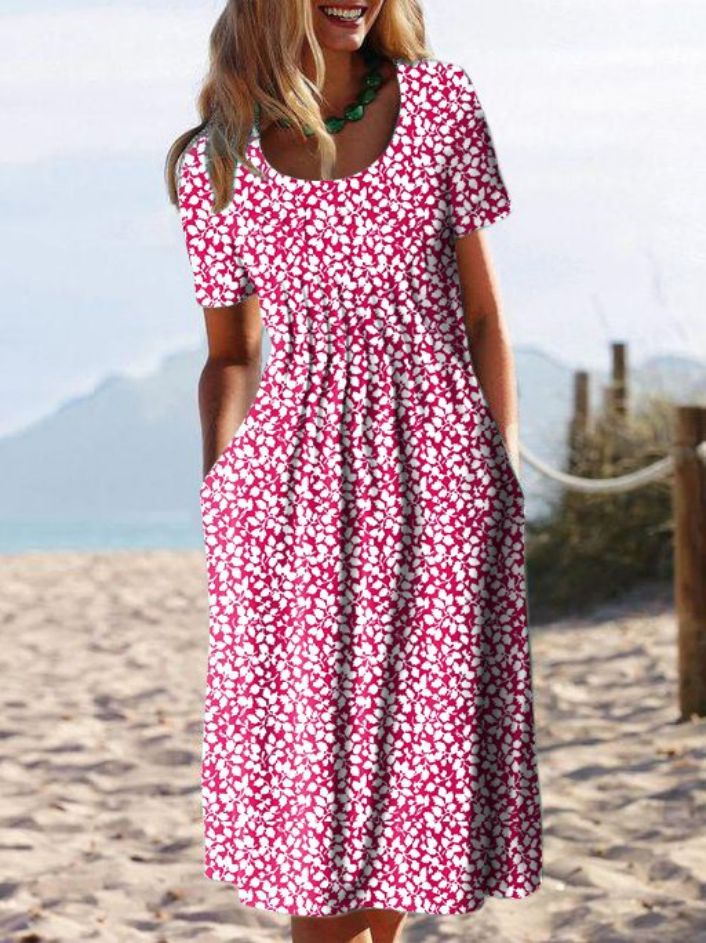 Women's Printed Dresses Waist Long