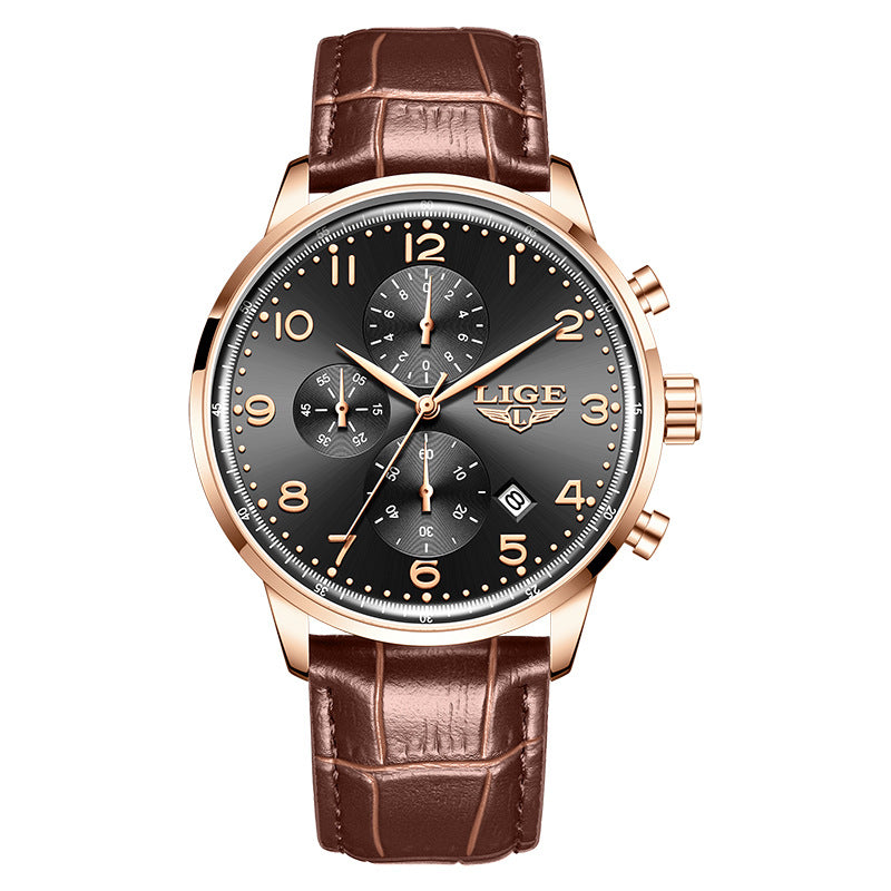 Multifunctional Calendar Leather Belt Waterproof Mens Business Mechanical Watch