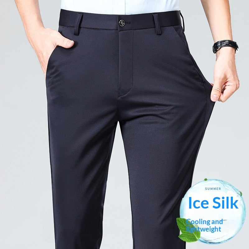Summer Thin, Slim-Fit, Straight-Leg Business Ice Silk Wrinkle-Resistant Mens Casual Pants