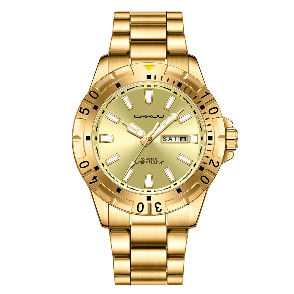 Mens Large-Dial Waterproof Dual-Date Business Watch