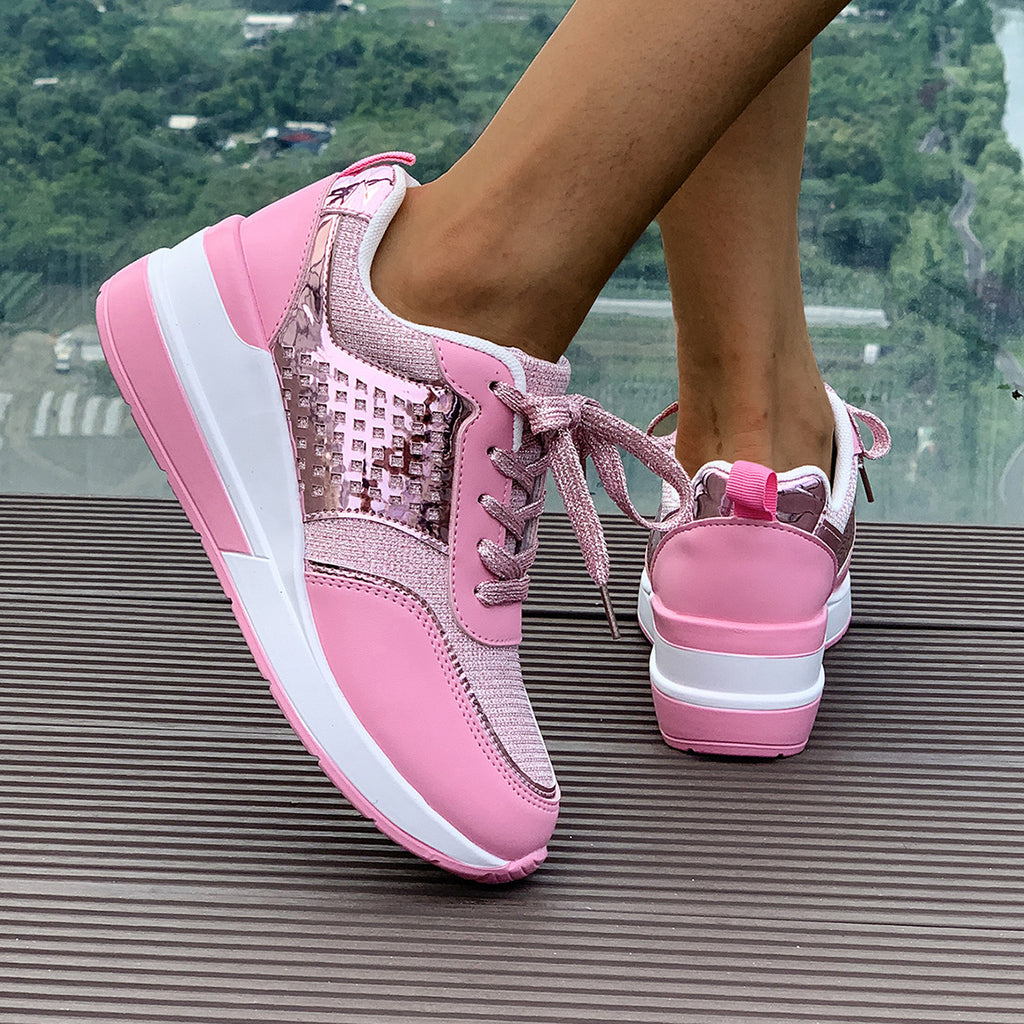 Sequin Round-Toe Lace-Up SpringAutumn Casual Sneakers