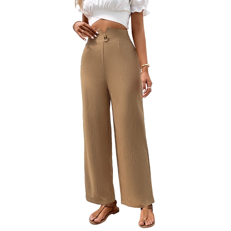 High-waisted Solid-color Ankle-length Straight-leg Pants For Women