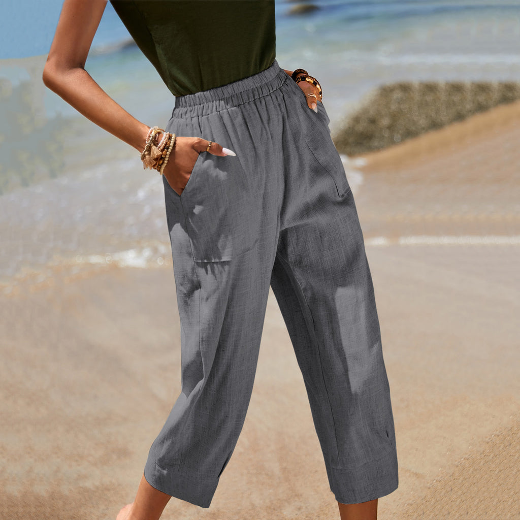 Casual Wide-leg Cotton-linen Relaxed-fit Tapered Pants