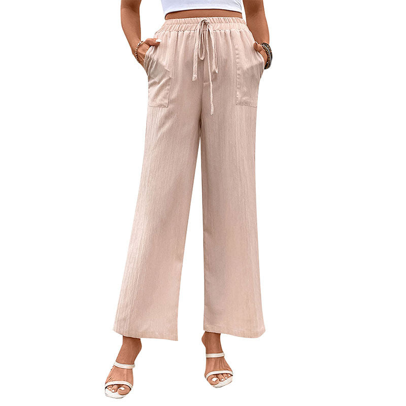 European And American-style Casual Elastic-waist Pants Womens High-waisted Straight-leg Trousers