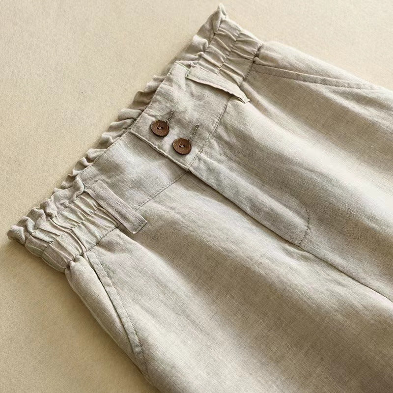 Linen Wide-leg Pants Female High Waist Drooping