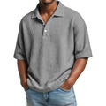 Mens Minimalist Basic Waffle-knit Button-up Collar Top