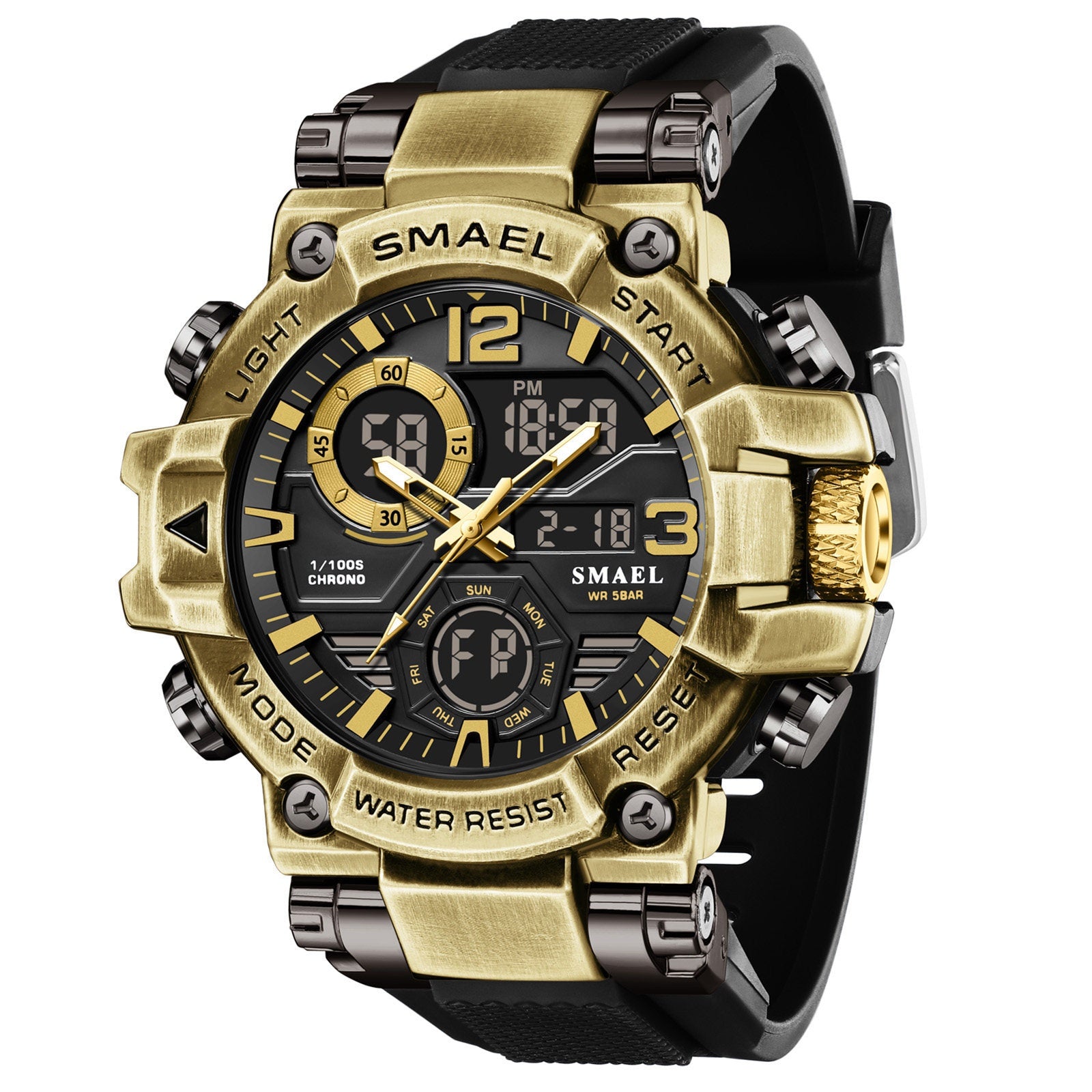 Mens Alloy Multicolor Multi-Function Dual-Display Sports Watch