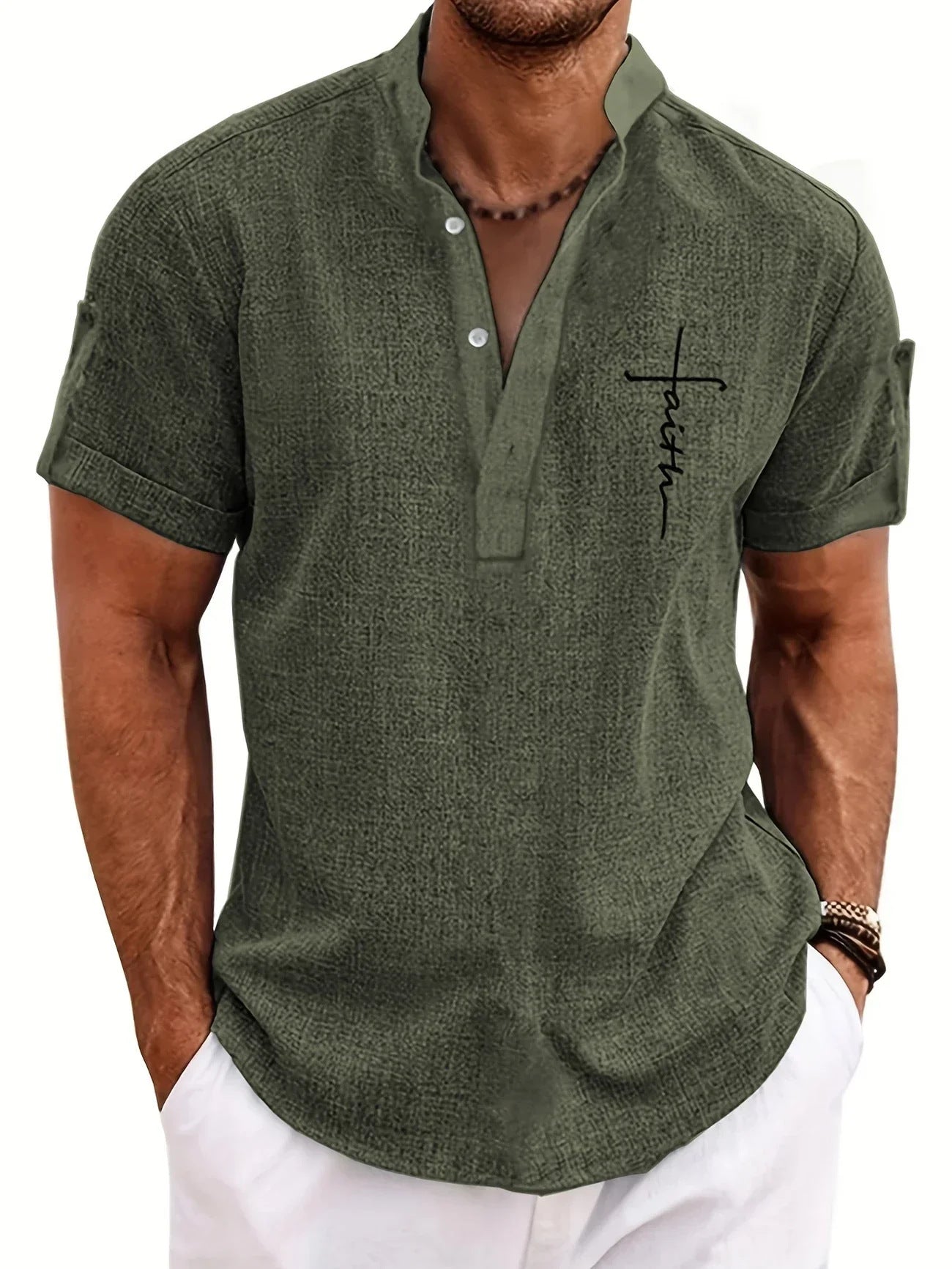 Men's casual suit 3D printed zipper short sleeved polo shirt