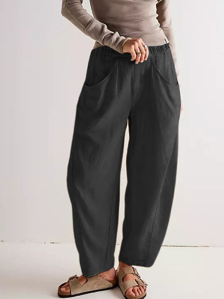 Spring New Arrival Cotton-Linen Solid-Color Fashionable Casual Loose Womens Pants