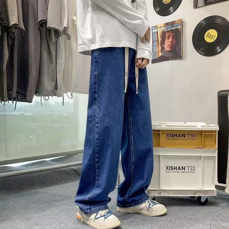 Japanese-style Drawstring Elastic-waist Jeans For Men
