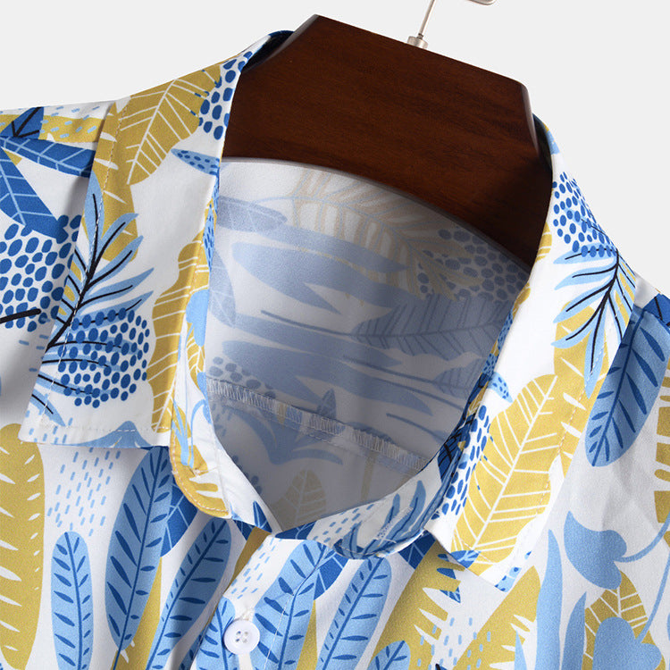 New Foreign Trade Men's Short-sleeved Floral Shirt Hawaiian Shirt