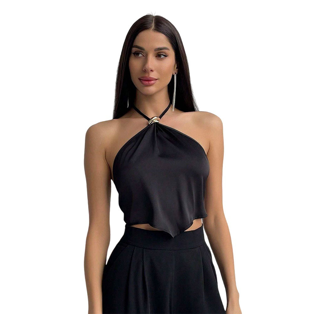 SpringSummer Backless Halter Neck Lace Up Tank Top