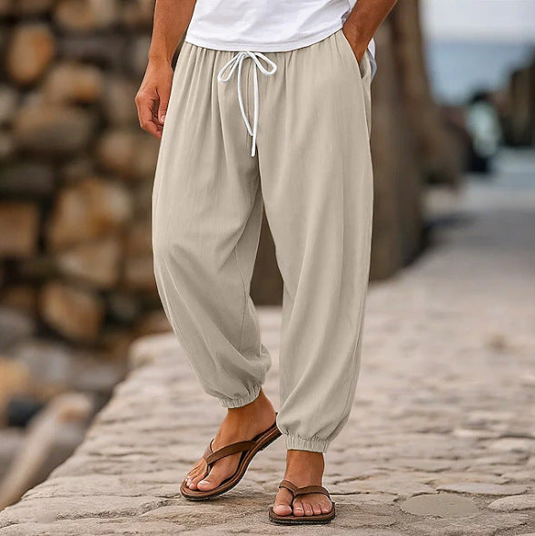 Mens Casual Loose-fitting Solid-color Beach Shorts