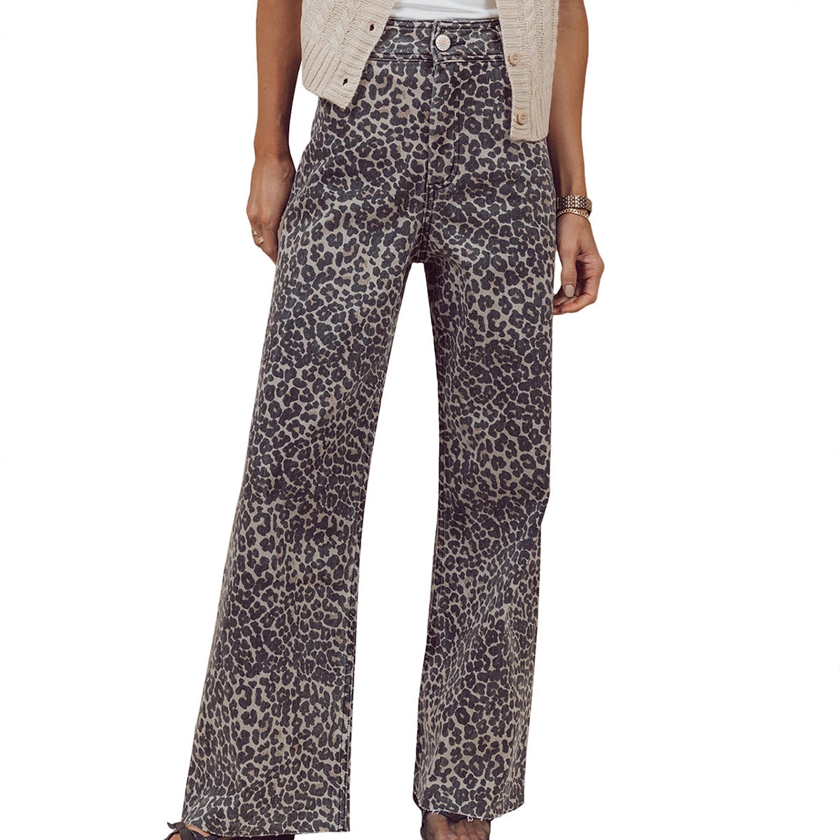 New High-waisted Slightly Flared Trousers With A Unique Print