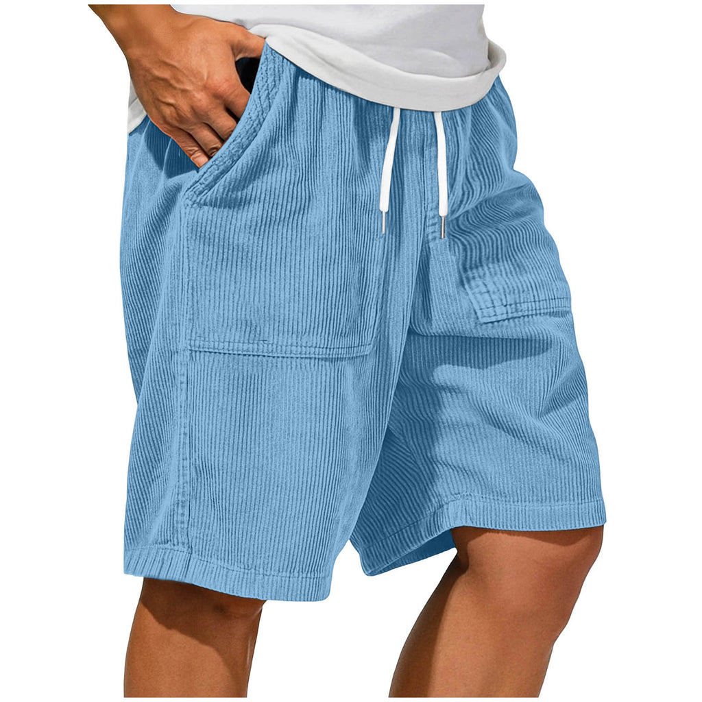 Men's Retro Corduroy Lace-Up Pocket Casual Shorts
