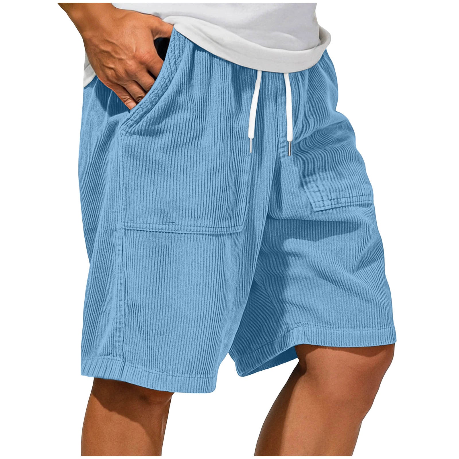 Men's Retro Corduroy Lace-Up Pocket Casual Shorts