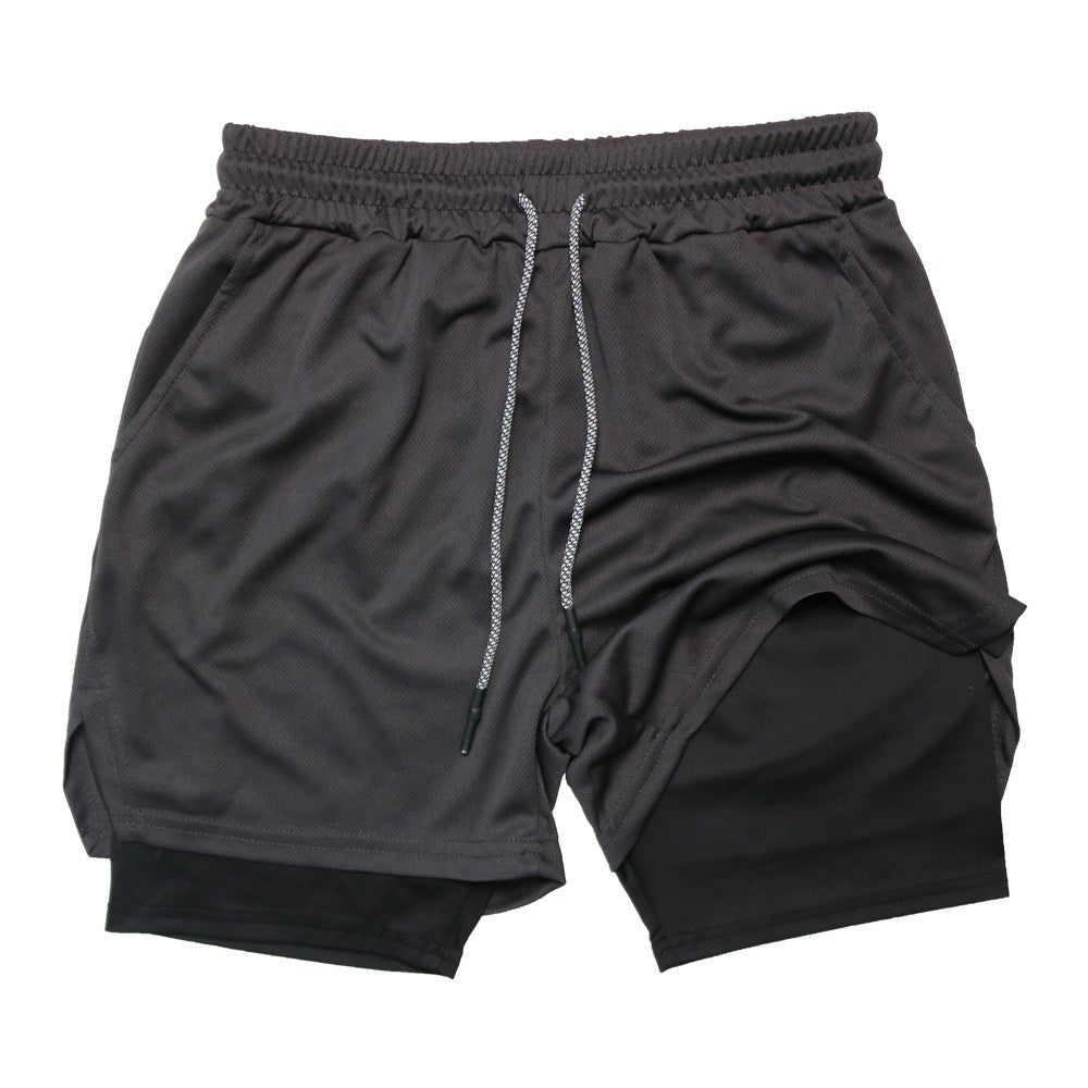 Men's Double-Layer Quick-Drying Breathable Sports Shorts With Pockets