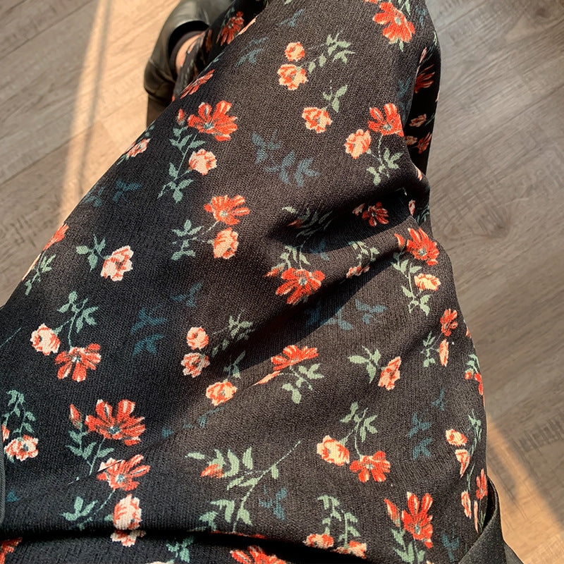 Women's Corduroy Small Red Flower Floral Skirt