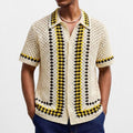 Mens Open-Back Hollow-Out Striped Knit Sweater