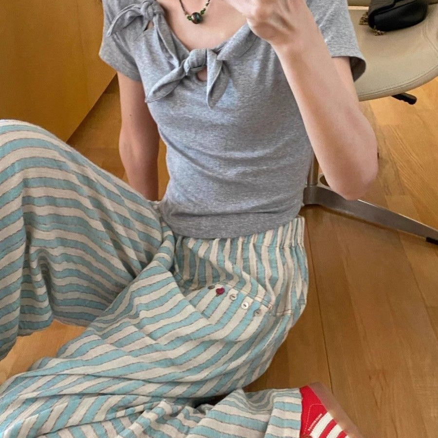 Short-stature Cotton Pinstripe Casual Striped Pants Womens