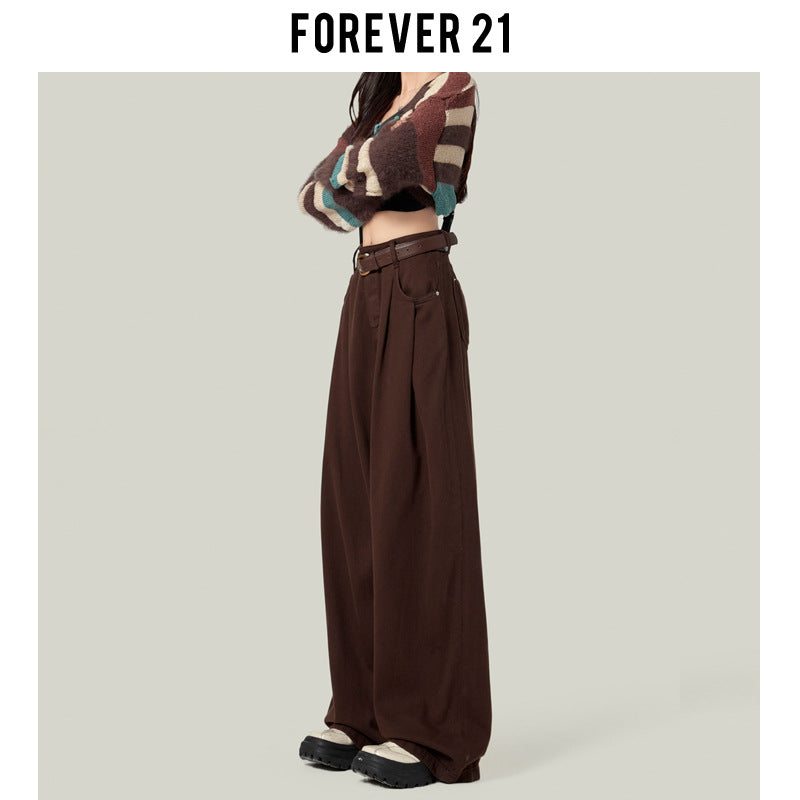Coffee-colored Wide-leg Casual Jeans For Women