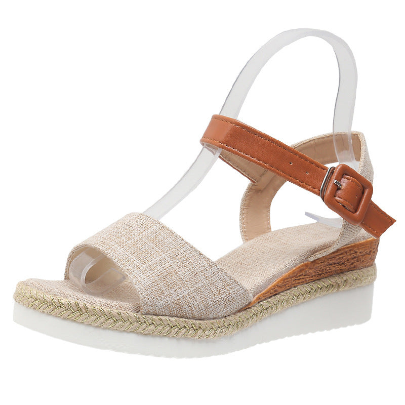New Style Ankle-Strap Jute-Soled Lightweight Casual Fishmouth Wedge Sandals For Women