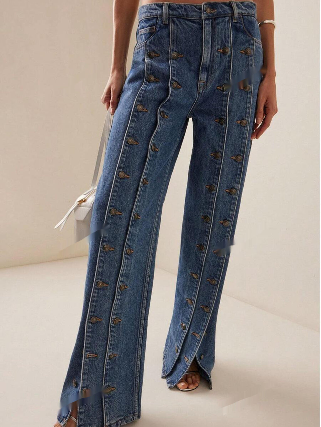 Fashionable Button-Front Slit Straight-Jeans