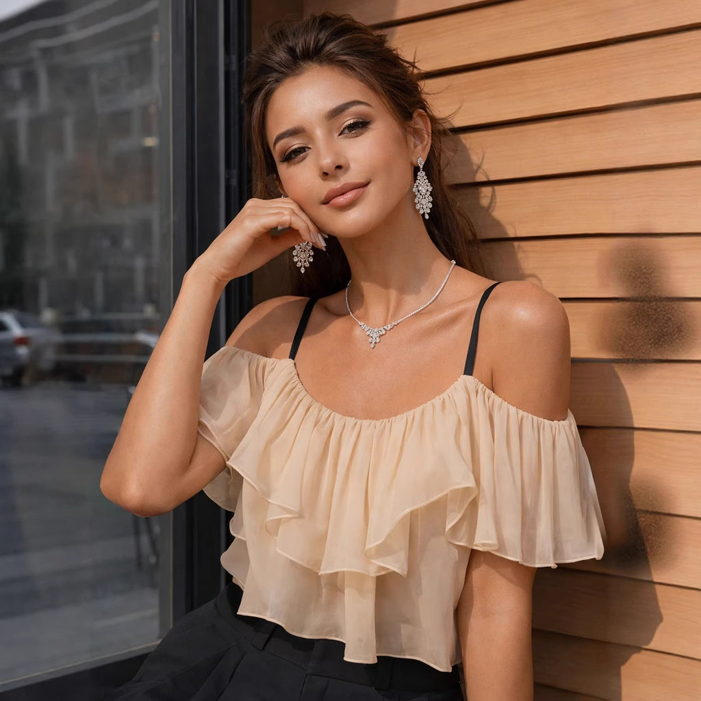 French-style Strap Off-shoulder Top For Women
