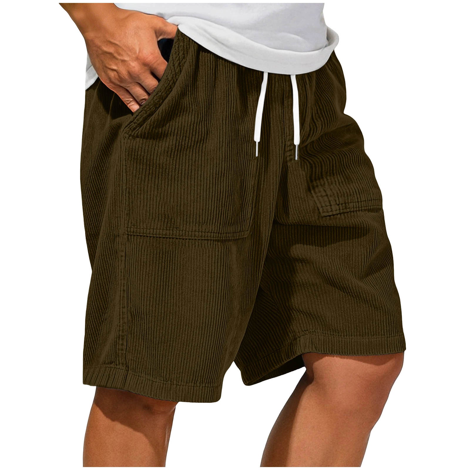 Men's Retro Corduroy Lace-Up Pocket Casual Shorts