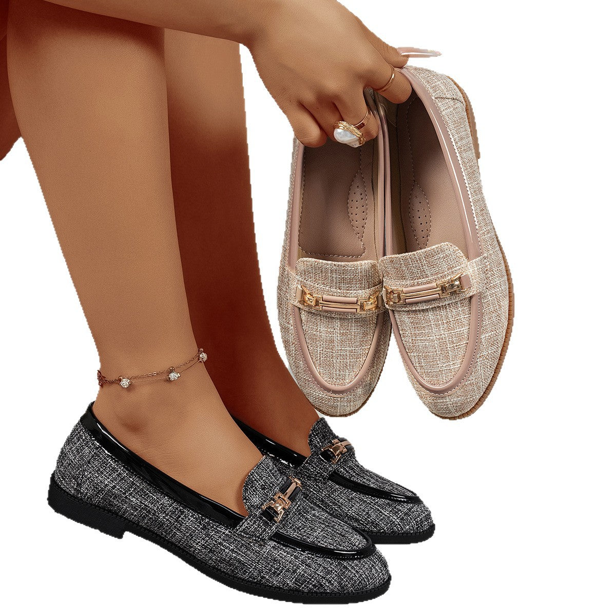 Stitched Solid-Colored Womens Flat Loafers