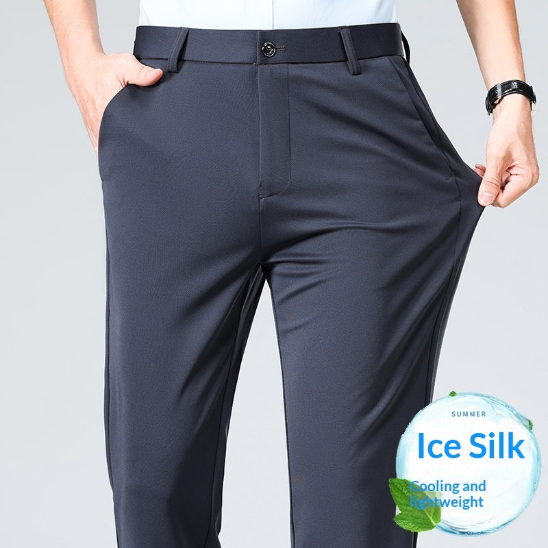 Summer Thin, Slim-Fit, Straight-Leg Business Ice Silk Wrinkle-Resistant Mens Casual Pants