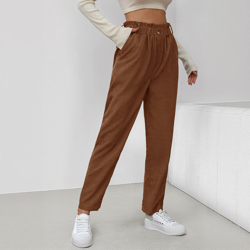 Women's Casual Elastic Waist Corduroy Straight-leg Pants