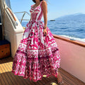 Printed Sleeveless Dress Fashion Temperament Spaghetti Waist-controlled Large Hem Dresses For Women