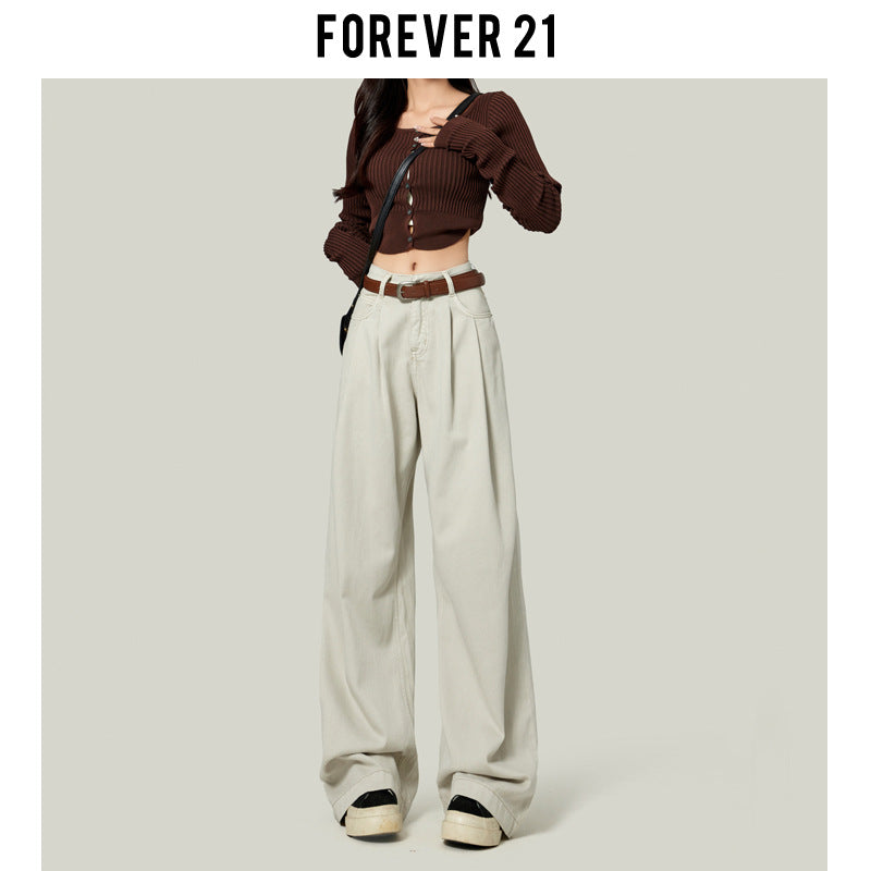 Coffee-colored Wide-leg Casual Jeans For Women