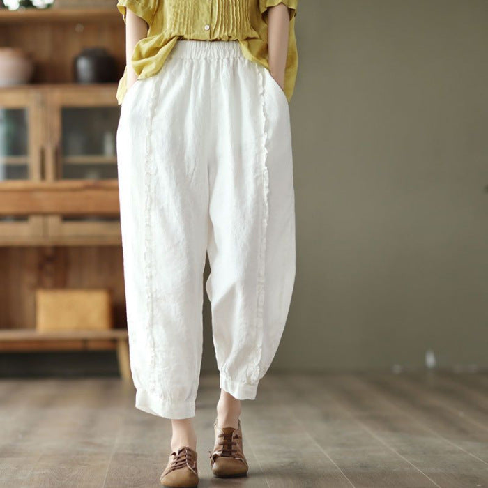 High-waisted Figure-flattering Solid-color Capri Harem Pants