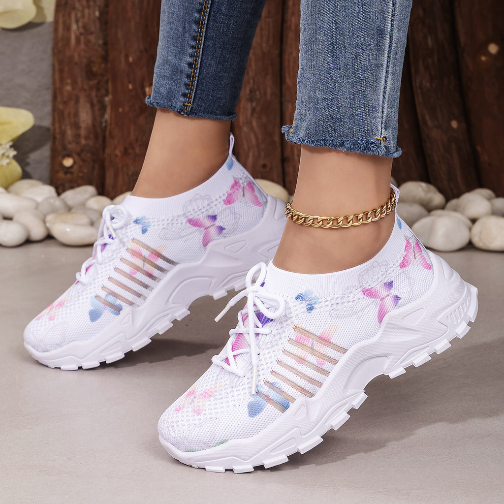Casual Shoes With Butterfly Pattern Flyknit Single-layer Shoes