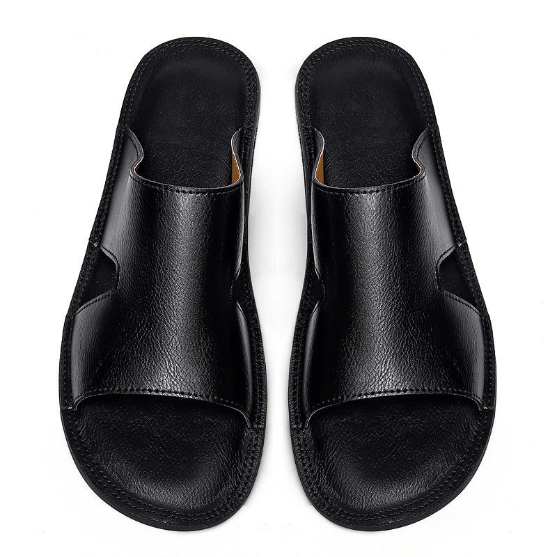 Mens Leather Non-slip Deodorant Slippers