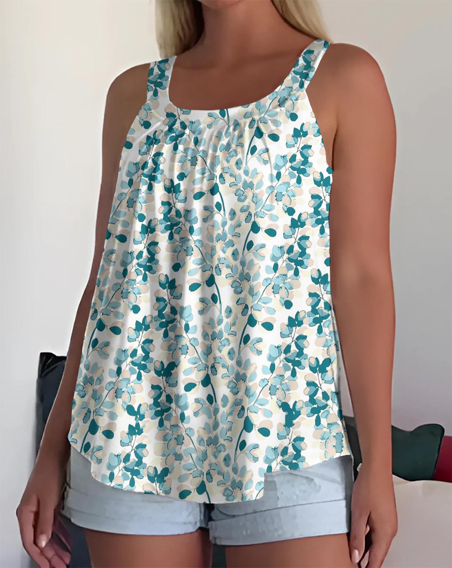 Womens Strappy Casual Sleeveless Tank Top With 3D Digital Graffiti Print