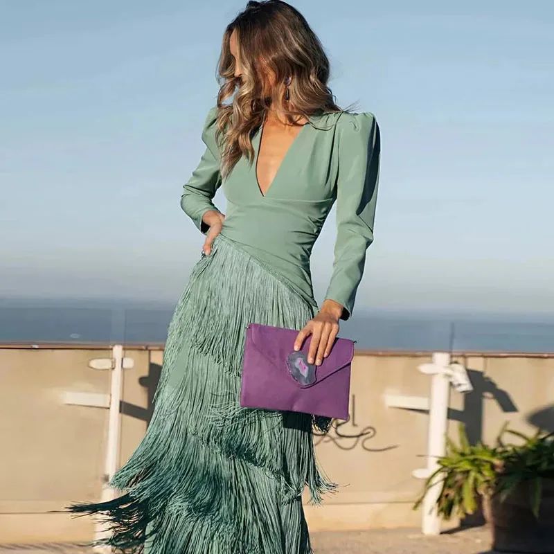 French Elegant Deep V Neck Slim Prom Dresses