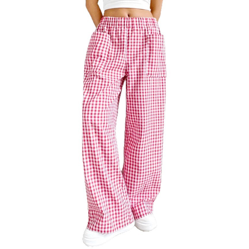 Womens Striped Plaid Printed Wide-Leg Pants