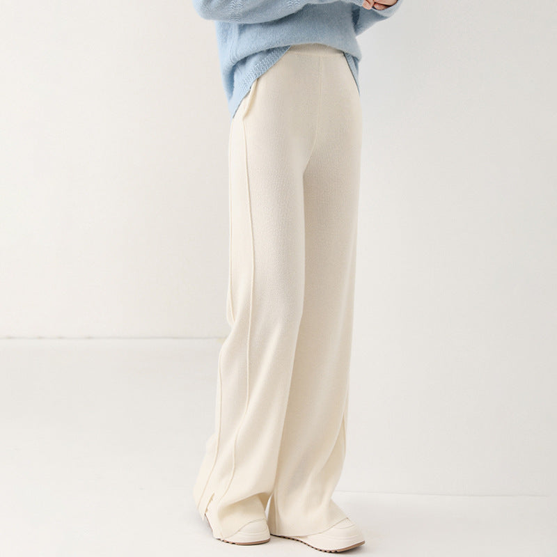 Knitted Wide-leg Pants For Women Soft And Drapey Woolen Straight-leg