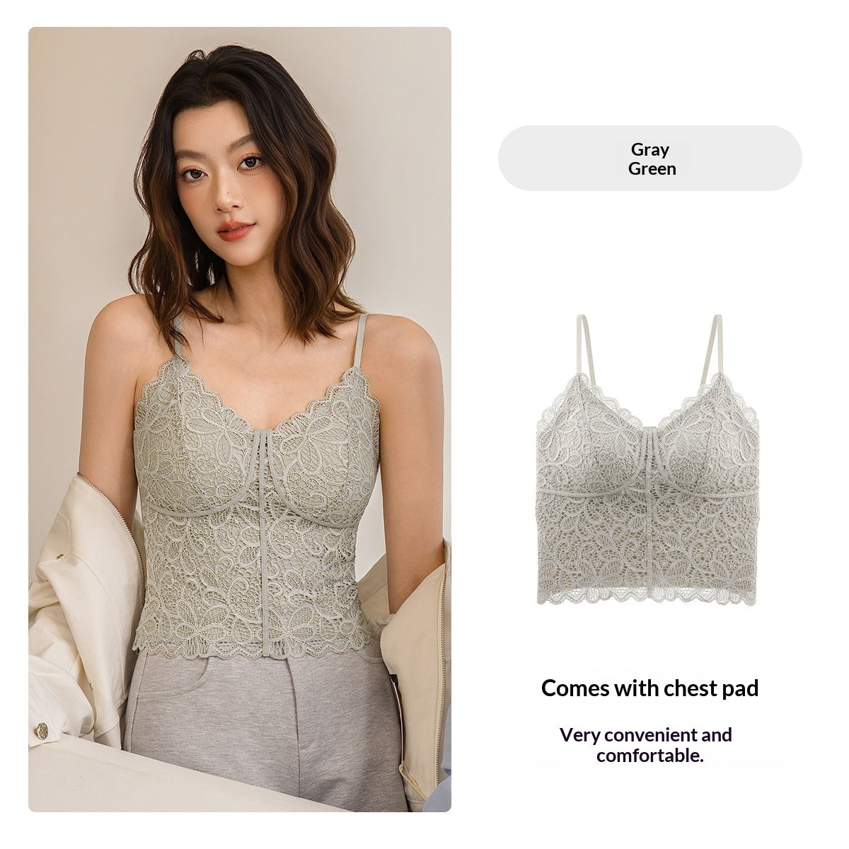 Lace Camisole Womens Mid-Length Lightweight Padded Sexy Chic Base Layer Underwear Outerwear Inner Top