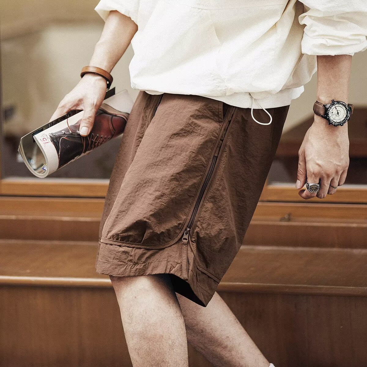 Summer Thin Trendy Brand Loose Breathable Mens Casual Cropped Pants