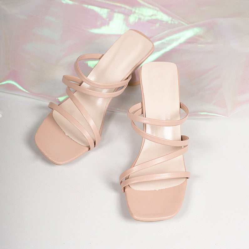 Plus-size Fish-mouth Fashionable Square-toe Stiletto-heeled Outdoor Sandals For Women